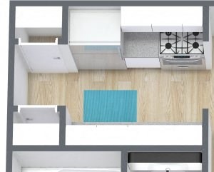 Three dimensional rendering of a large studio apartment at Crosswinds Apartments in Oklahoma City